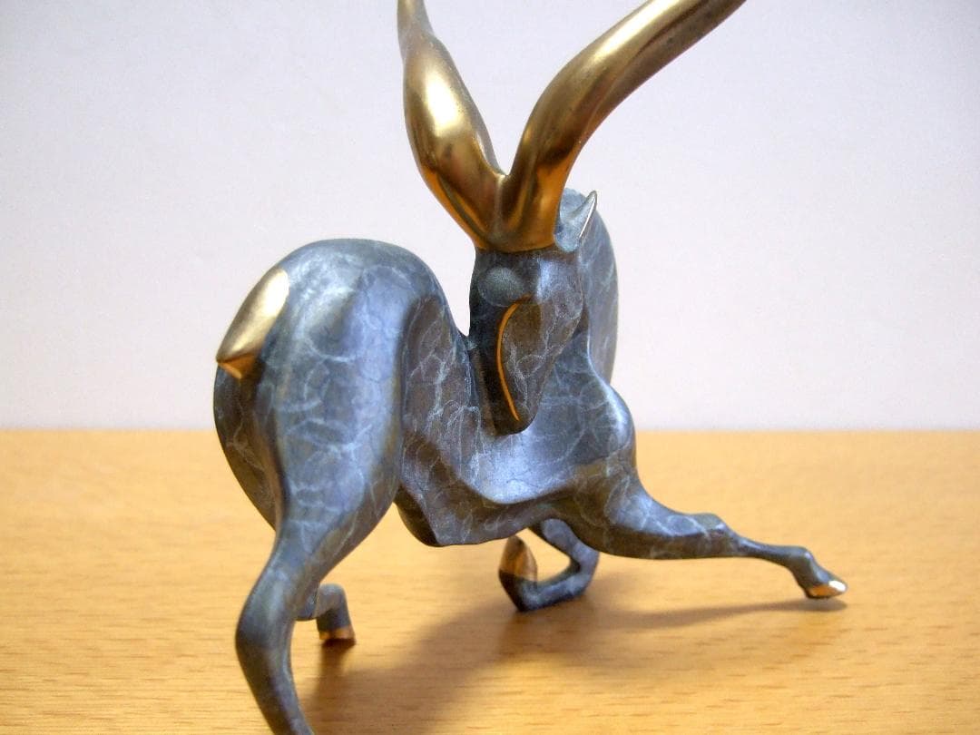 ガゼル 鹿 真鍮 置物 在銘 / ブロンズ アート