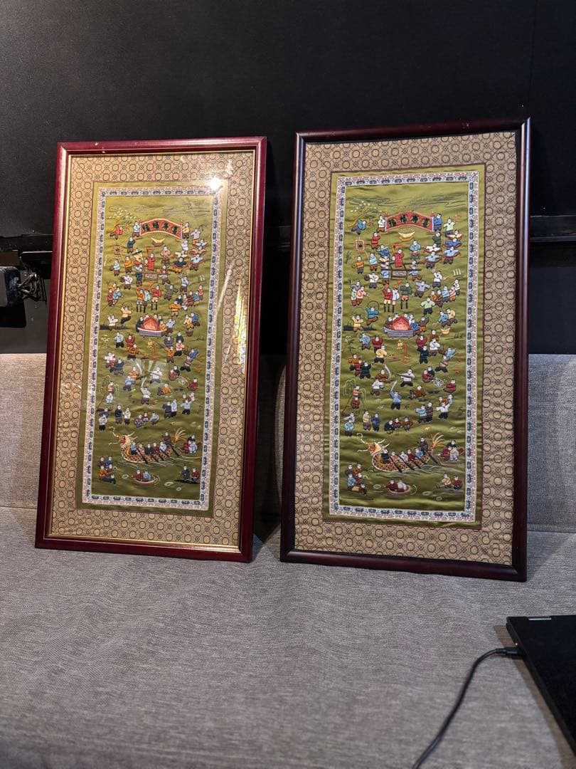 値下げ！中国 刺繍アート 額装 2点セット1980年代 中国購入　民俗