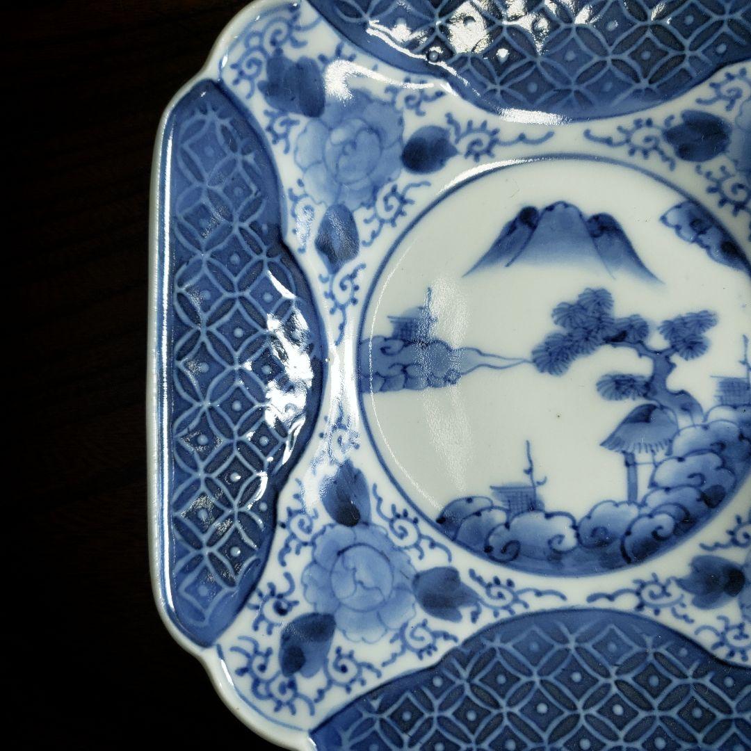 染付角皿　古伊万里　薄造　山水文様　牡丹文　唐草文　七宝繋文　江戸　明治　訳あり