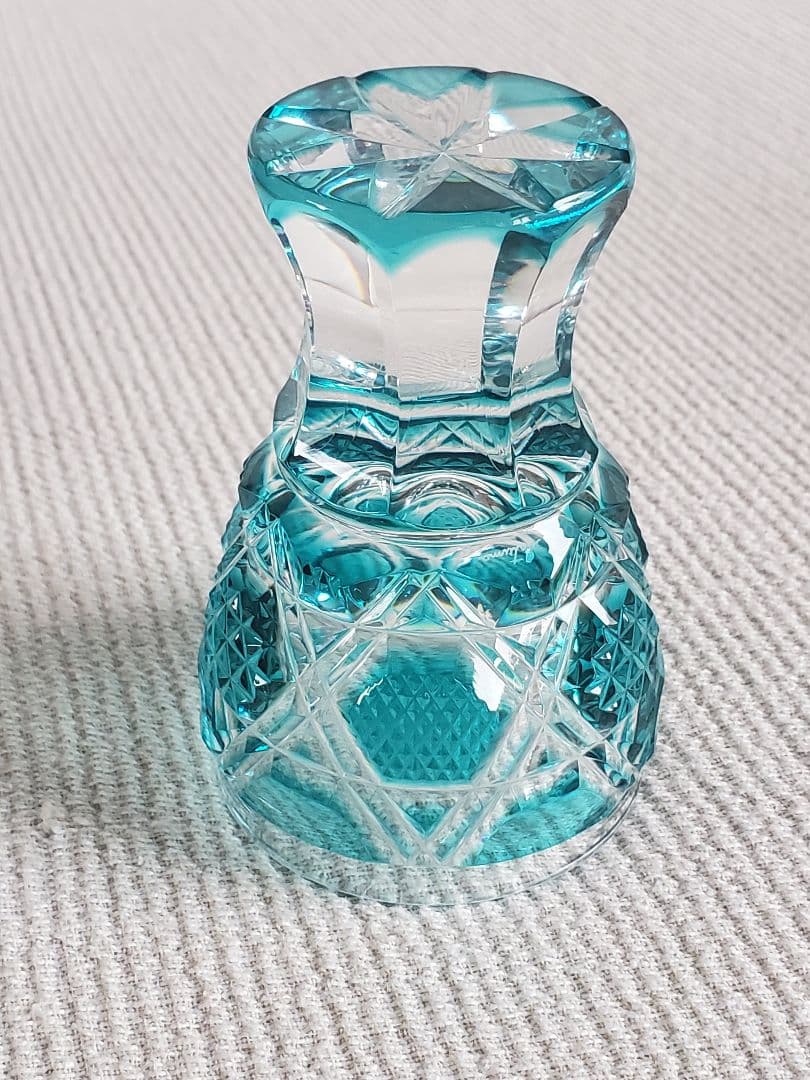 【美色＊美品】薩摩切子の馬上杯　ギヤマン　ビードロ　ガラス細工　酒器　盃　赤　青