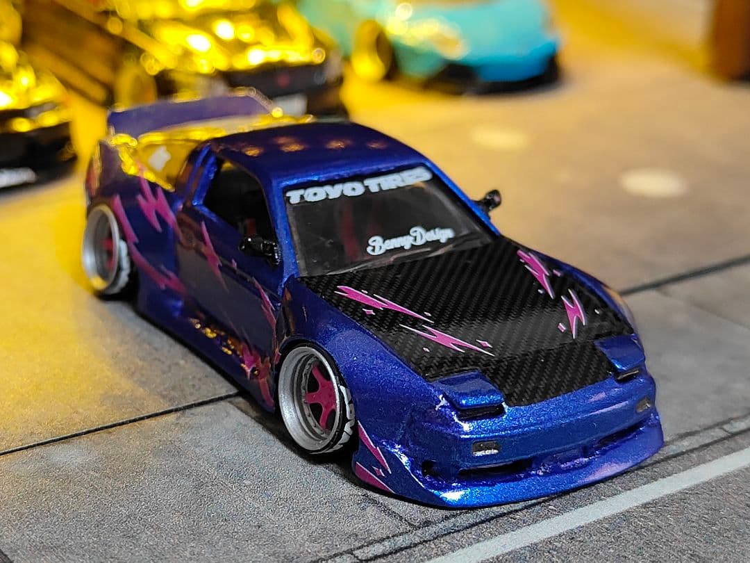 ホットウィールカスタム 日産 180sx フルエアロ ドリ車深リムトミカ改造紫
