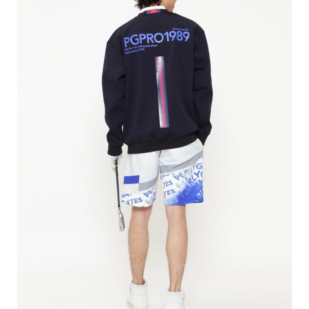 PEARLYGATES　凹凸ストライプクルーネックプルオーバー　トレーナー　紺色