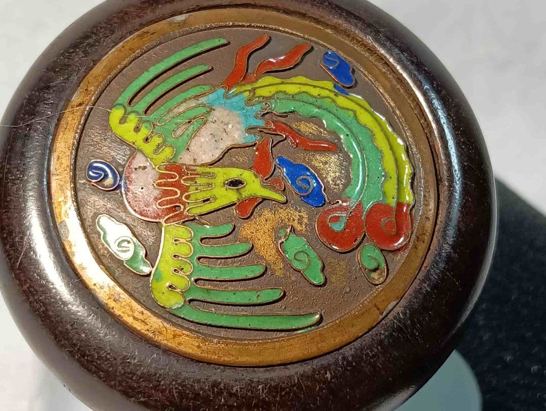 「鳳凰の図 七宝 鏡蓋 饅頭 根付」「折鶴 前金具」 煙草入 銀煙管有 江戸時代