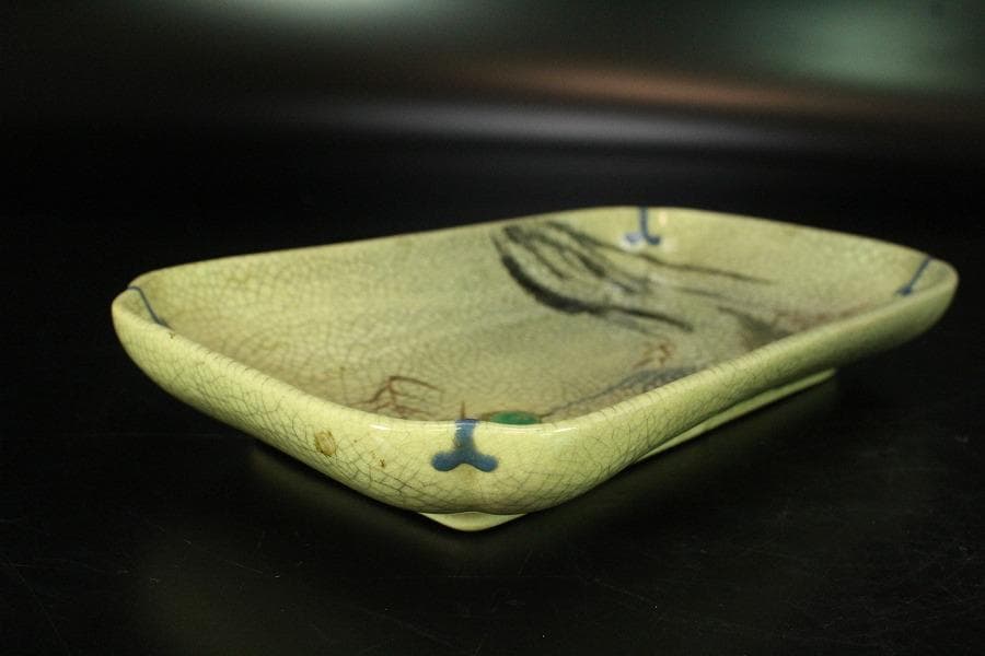 仁清写 色絵 金彩 鴛鴦流水紋 長皿 十客 古清水 茶道具(K-A227)