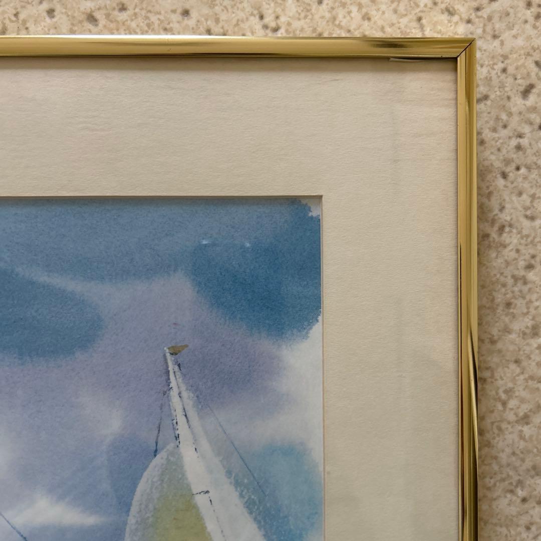 Maurice Silber モーリスシルバー水彩画 帆船　ヨット額装金