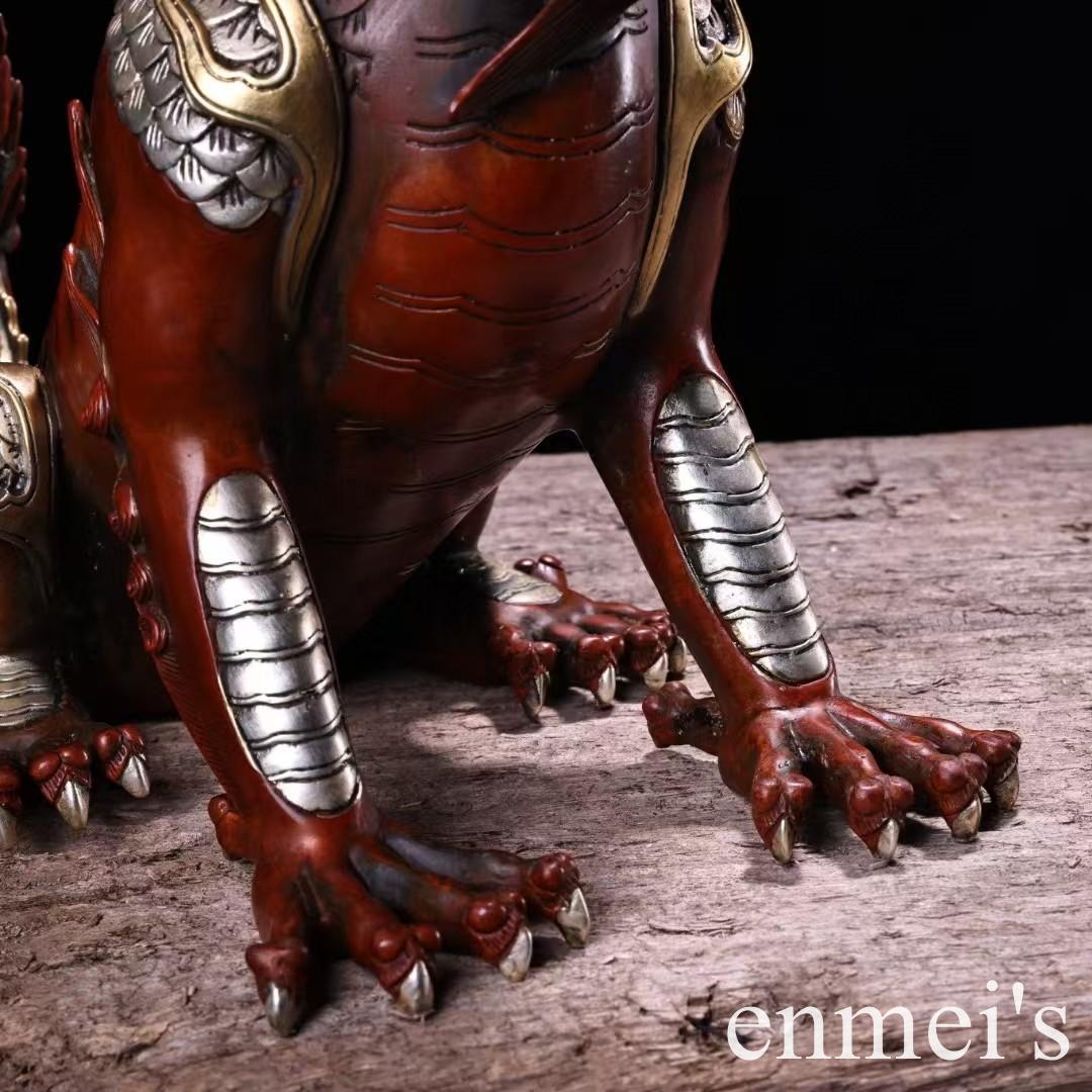 中国古美術・旧蔵鎏金鎏银の麒麟置物・瑞獣・純銅制・高浮彫・案頭・文房・禮品・風水