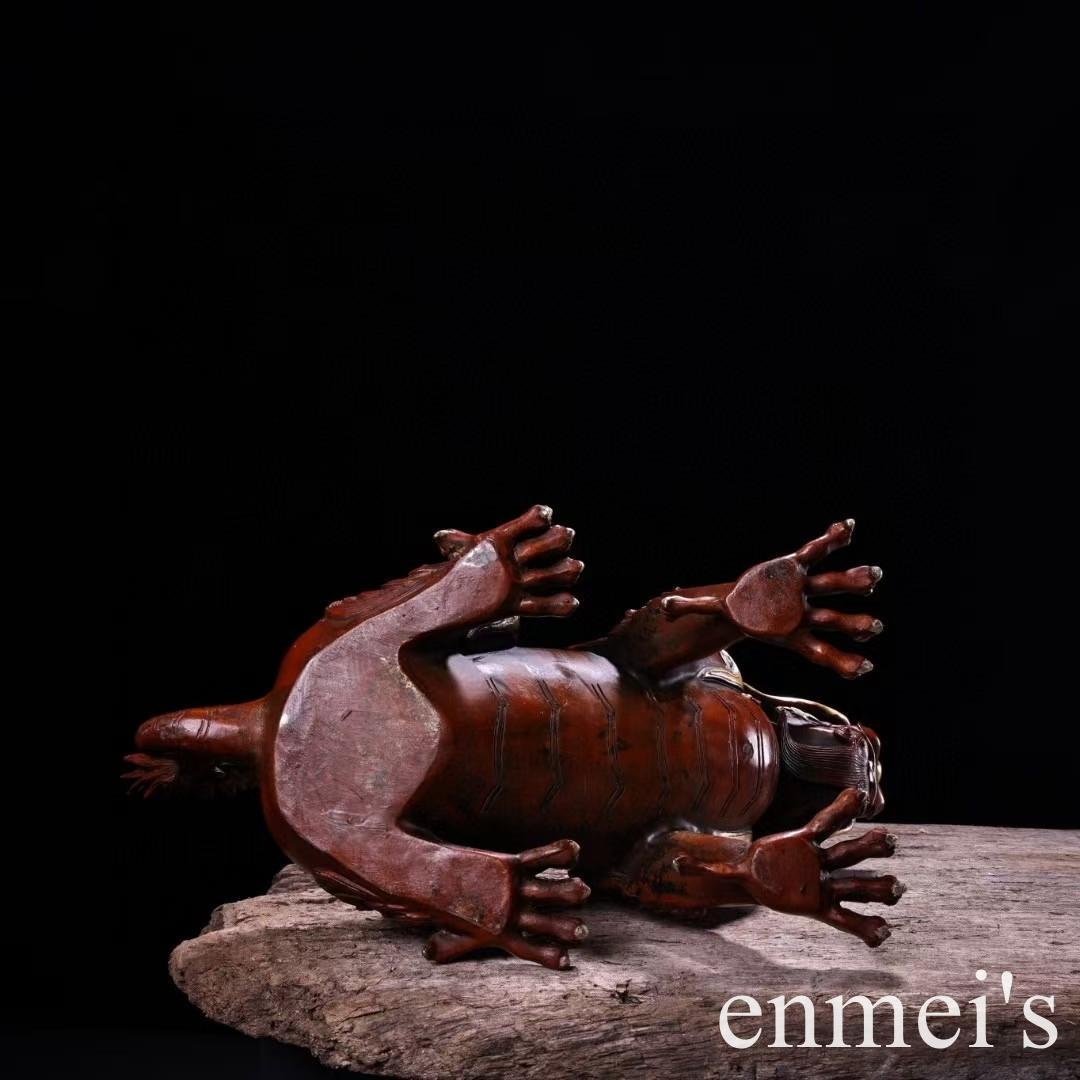 中国古美術・旧蔵鎏金鎏银の麒麟置物・瑞獣・純銅制・高浮彫・案頭・文房・禮品・風水