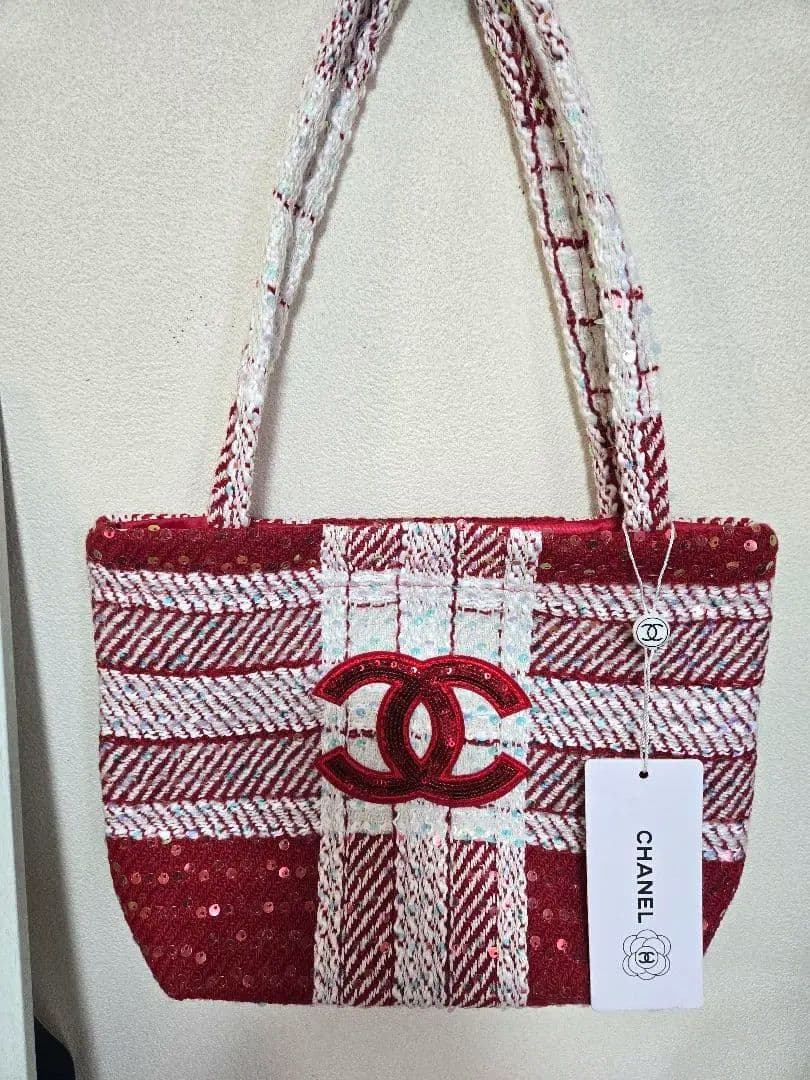 新品 1点のみ！CHANEL ノベルティ トートバッグ レッド スパンコール