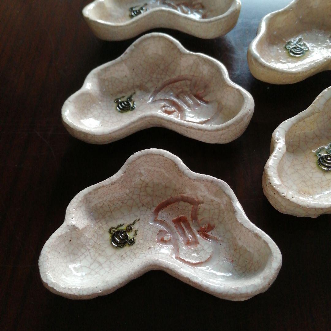 京焼　雲形豆皿　5枚　10cm　江戸中期〜後期