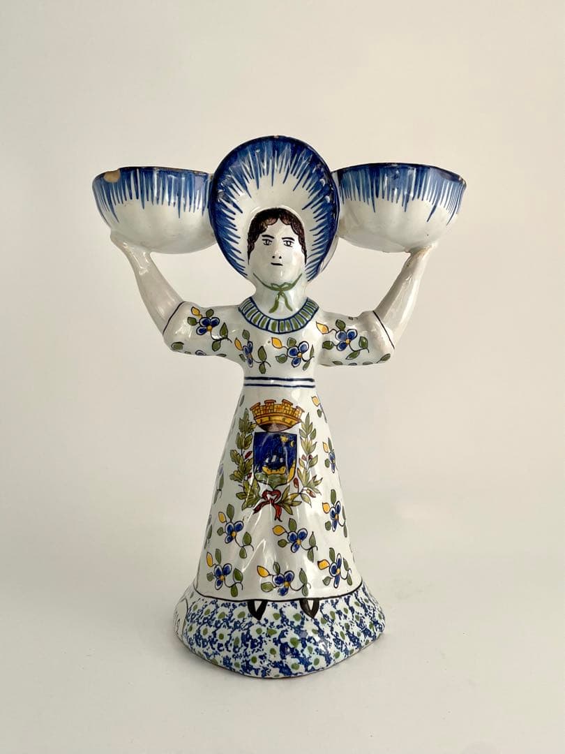 フランス アンティーク 陶器製 女性像 ボウル付き