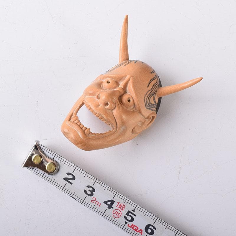 時代提げ物　木彫　面根付　能面　お面　般若面　C　7796