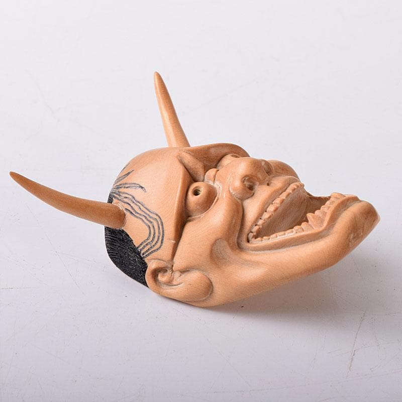 時代提げ物　木彫　面根付　能面　お面　般若面　C　7796