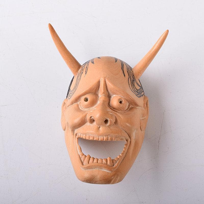 時代提げ物　木彫　面根付　能面　お面　般若面　C　7796