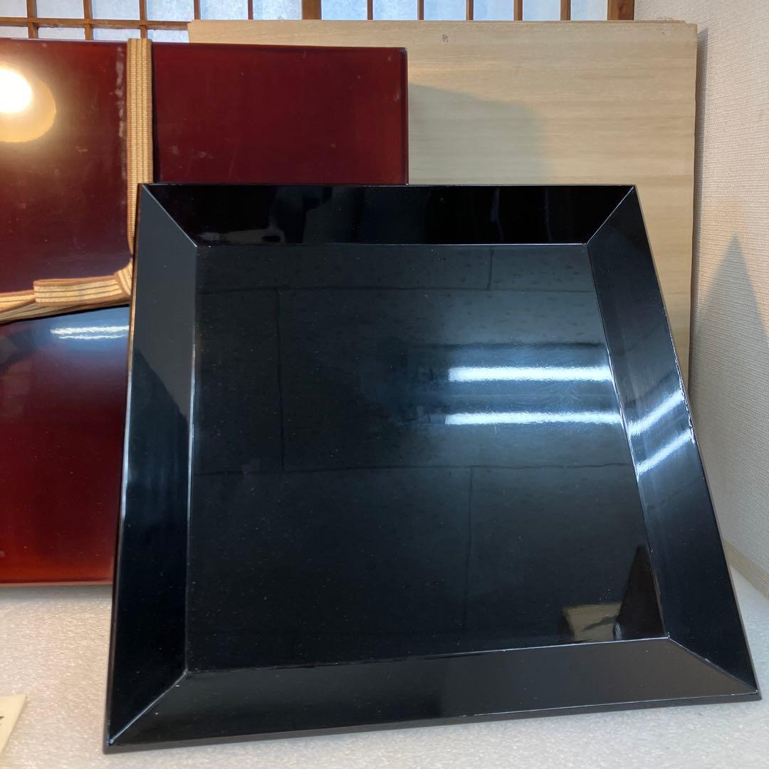 茶道具　盆　漆器　黒塗　盆　漆塗り共箱　N6KOB