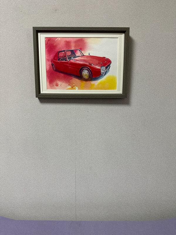 水彩アート「トヨタスポーツ８００」1点物、手描き、真筆。
