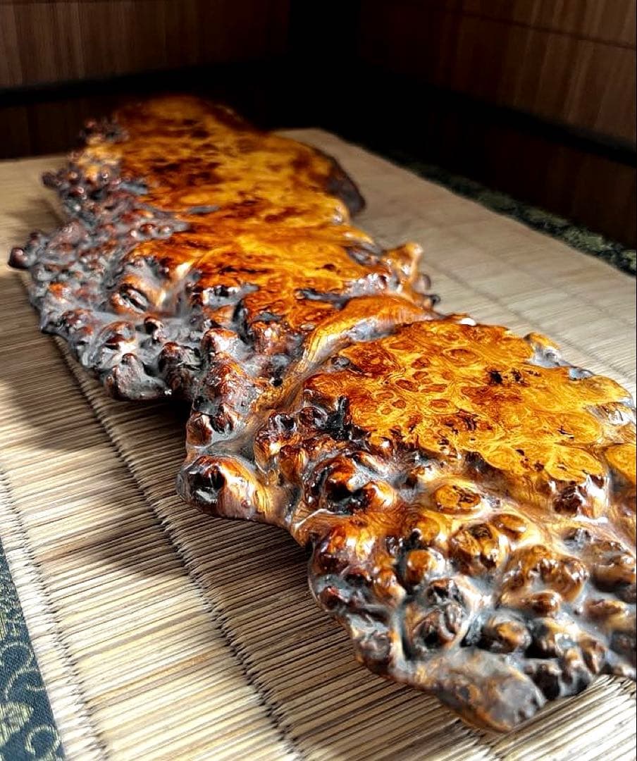 天然時代木 希少 横長 奥細 花梨 玉杢 瘤 四足 花台 香台 盆栽台 50㎝