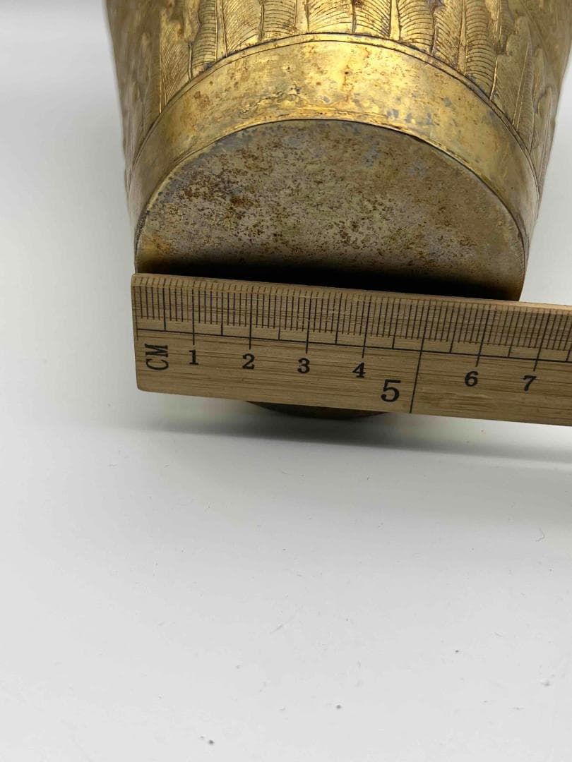 唐時代　金象嵌　鏨彫龍鳳吉祥蓮唐草花芭蕉文大瓶　瑞獸図　瑞龍鳳凰紋(E-83)