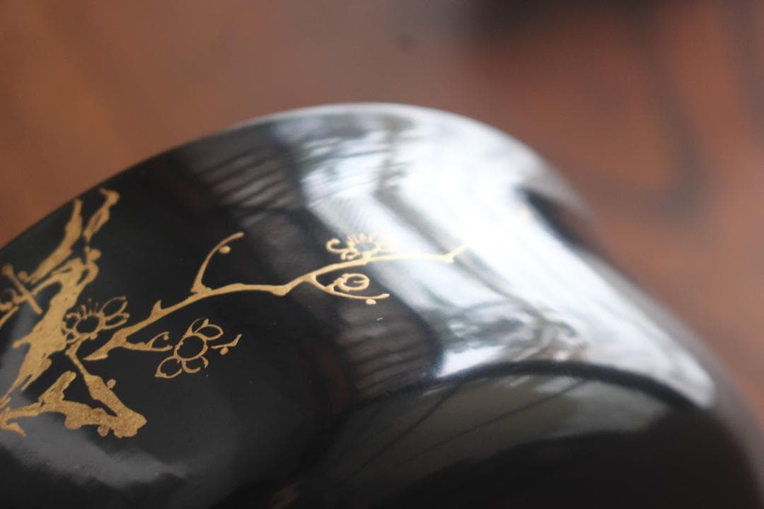 時代逸品！端正な時代黒漆に極上梅蒔絵の映える煮物椀2点（検懐石道具蒔絵椀茶道具