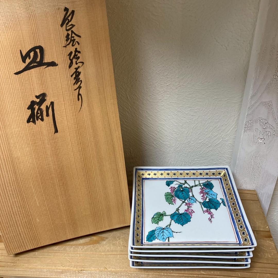 ★まとめ買いでお値引No.35★木箱入5枚組★九谷焼 武腰一憲 九谷庄三洞 皿揃