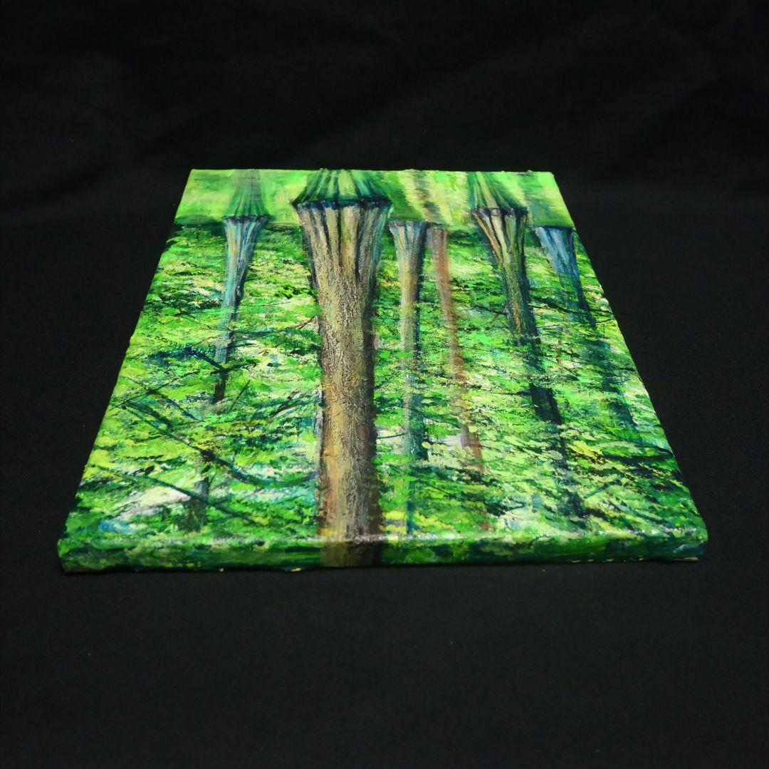 油絵 油彩 油彩画 絵 絵画 絵【水面に映るラクウショウの森﻿】