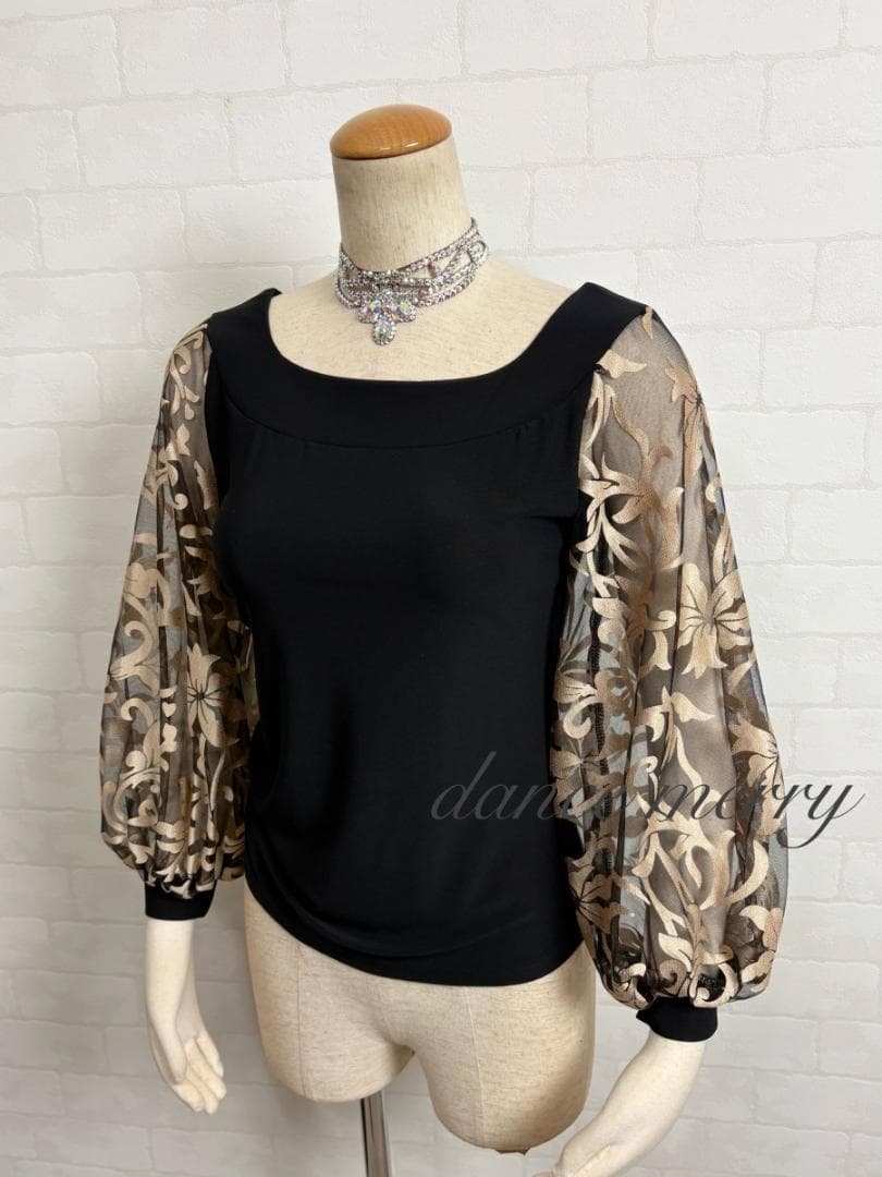 ＊新品　社交ダンス　ツーピース　黒　ベージュ　長袖　バルーン袖　パーティ2412