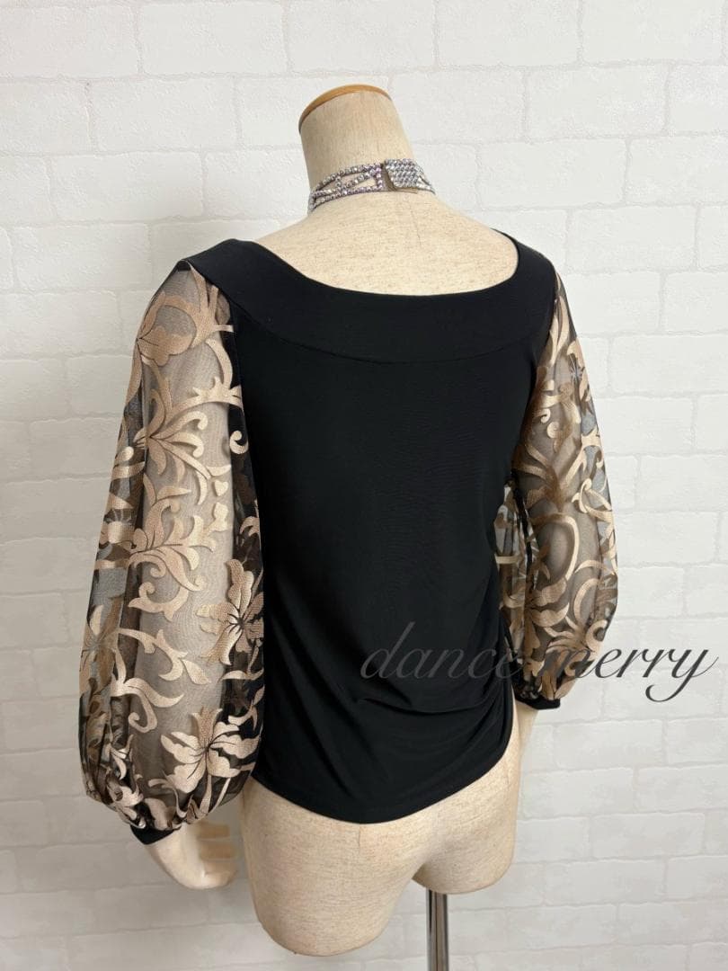 ＊新品　社交ダンス　ツーピース　黒　ベージュ　長袖　バルーン袖　パーティ2412