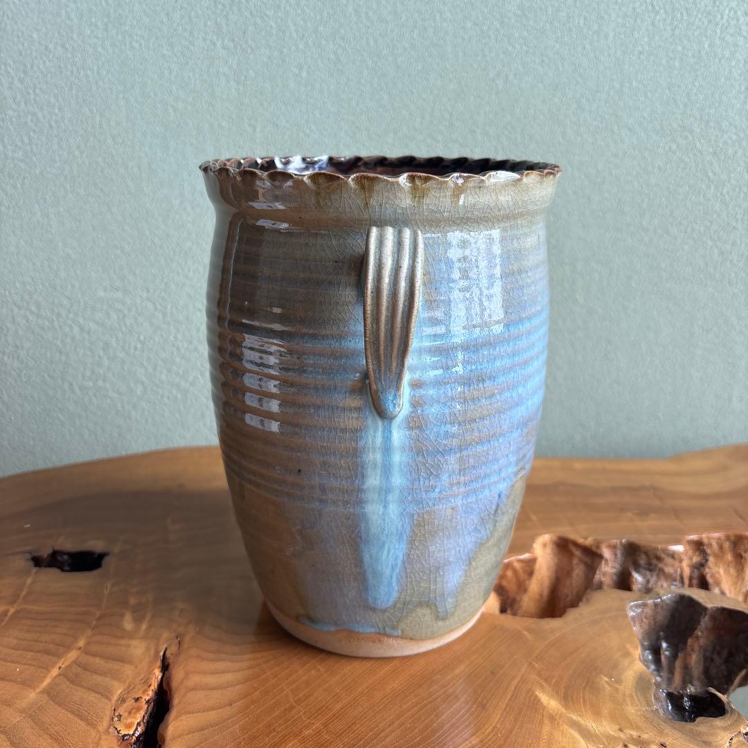 膳所焼 岩崎新定 陽炎園造水指 茶道具 共箱