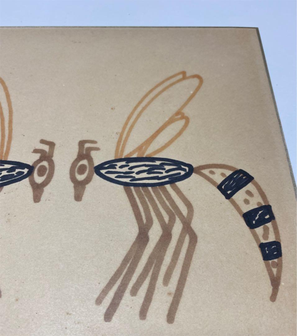 山下清 絵画 蜂 夫婦 縁起物 色紙大 本物 額縁、写真は着きません