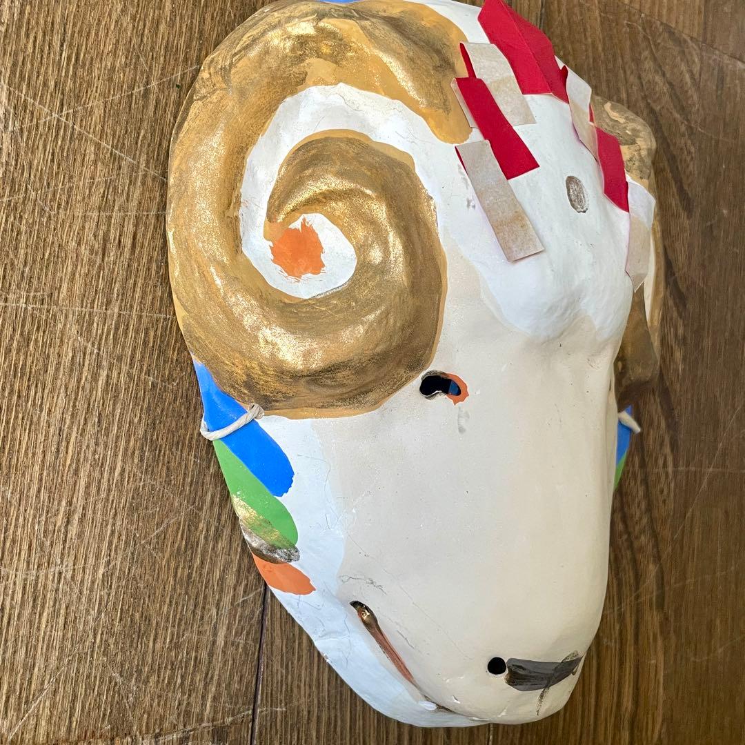 厄除嵯峨面 未 羊 お面 骨董 干支 京都嵯峨 厄除魔除面 縁起物 藤原孚石作