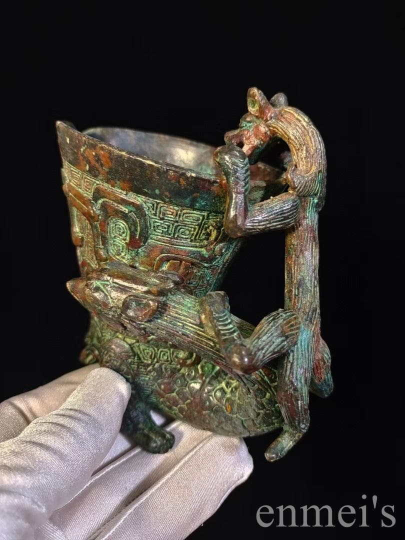 中国古美術 漢代 青銅器3点セット 龍首柄 鎖斗 酒器 三足設計 温酒器 禮器