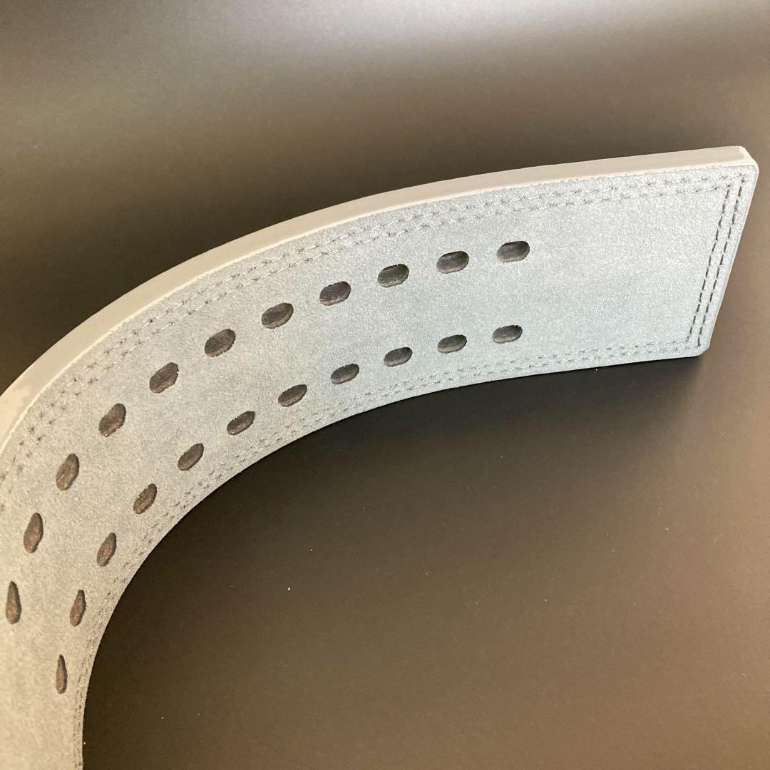 【訳あり】 パワーベルト レバーアクション 本革 グレー×ゴールド 可変式