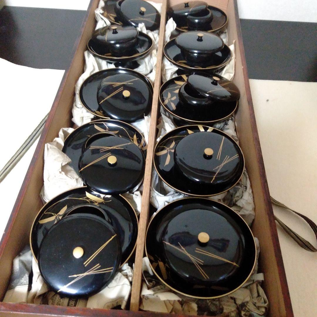 松竹梅蒔絵入　木製茶台十客