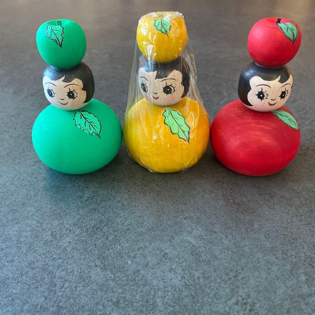伝統こけし津軽系こけし/山谷レイ工人こけし 津軽りんご三姉妹こけし