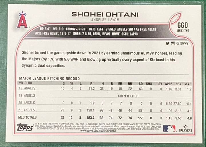 大谷翔平2022ToppsSeries2SPエンゼルス
