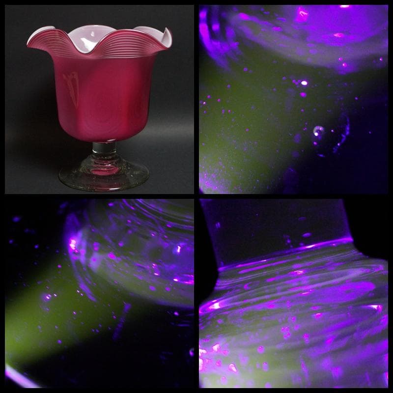 アンティーク大正ウランガラス宙吹き千筋文大型氷コップグラス花器 気泡入美品希少品