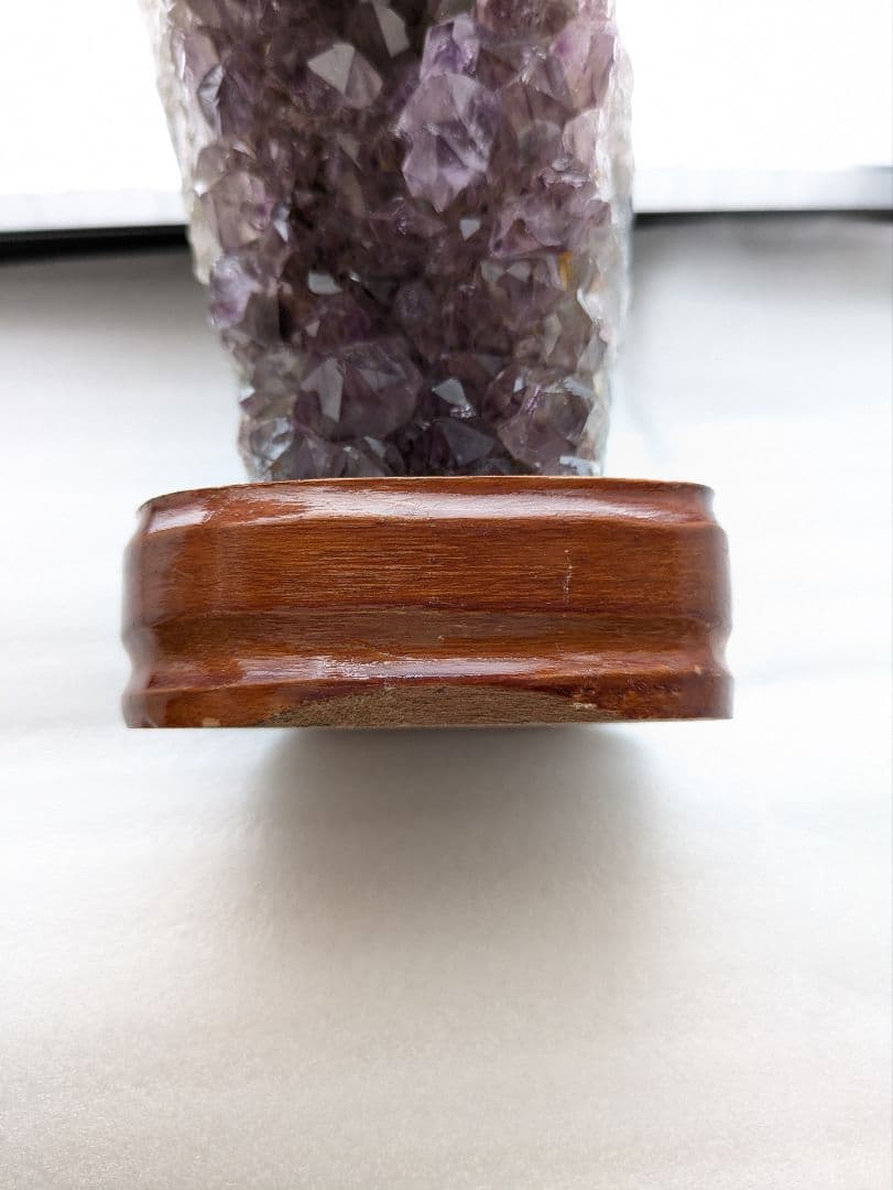 アメジスト 結晶塊 木製台座付き