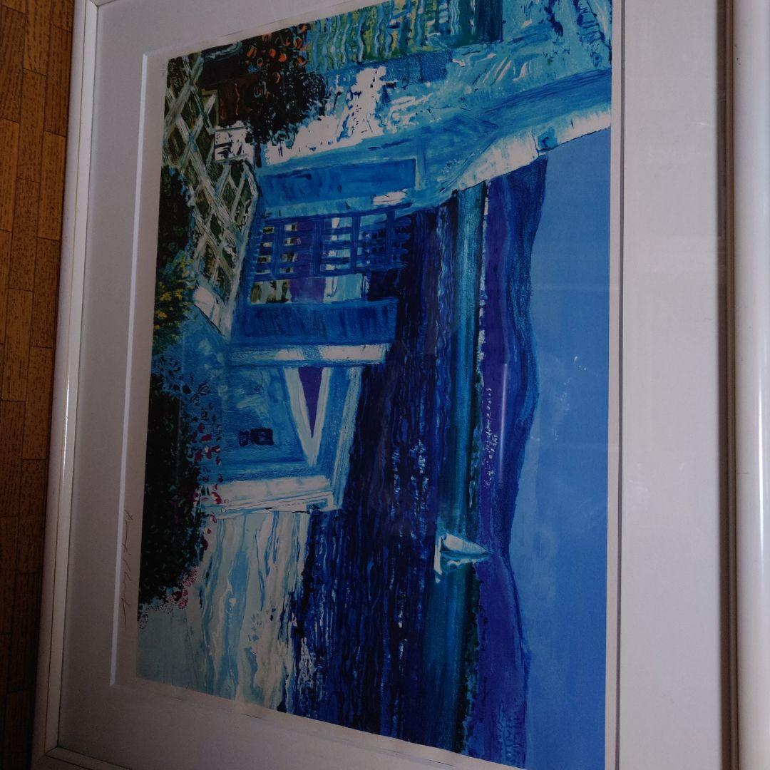 海の風景 油彩画 大きめ 白フレーム付き ジャンピエール