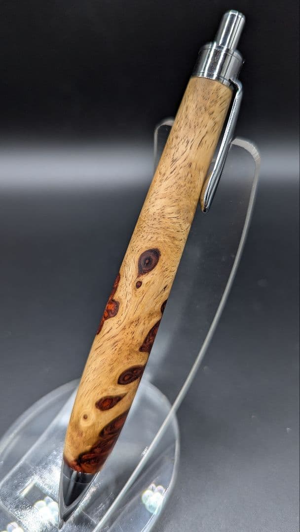 408ペン工房翌檜　特上　本花梨　紅白　瘤杢　木軸シャーペン　ボールペン