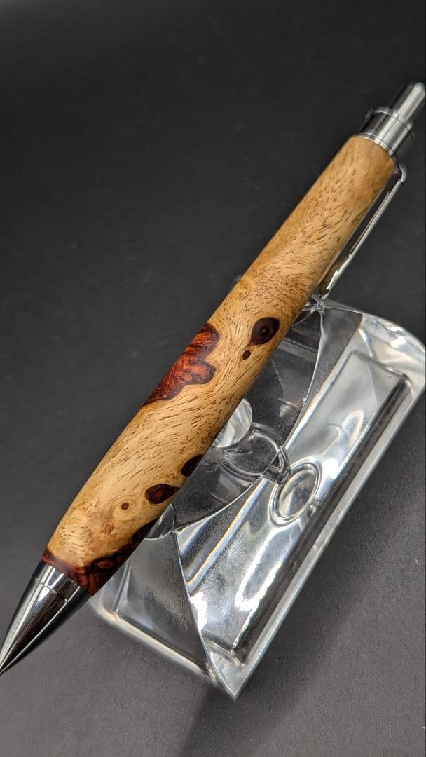408ペン工房翌檜　特上　本花梨　紅白　瘤杢　木軸シャーペン　ボールペン