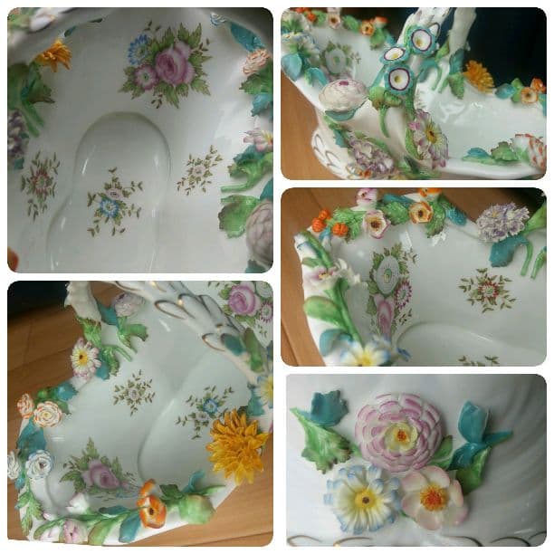 【coalport コールポート】バスケット　花のアップリケ✾優しい色合い