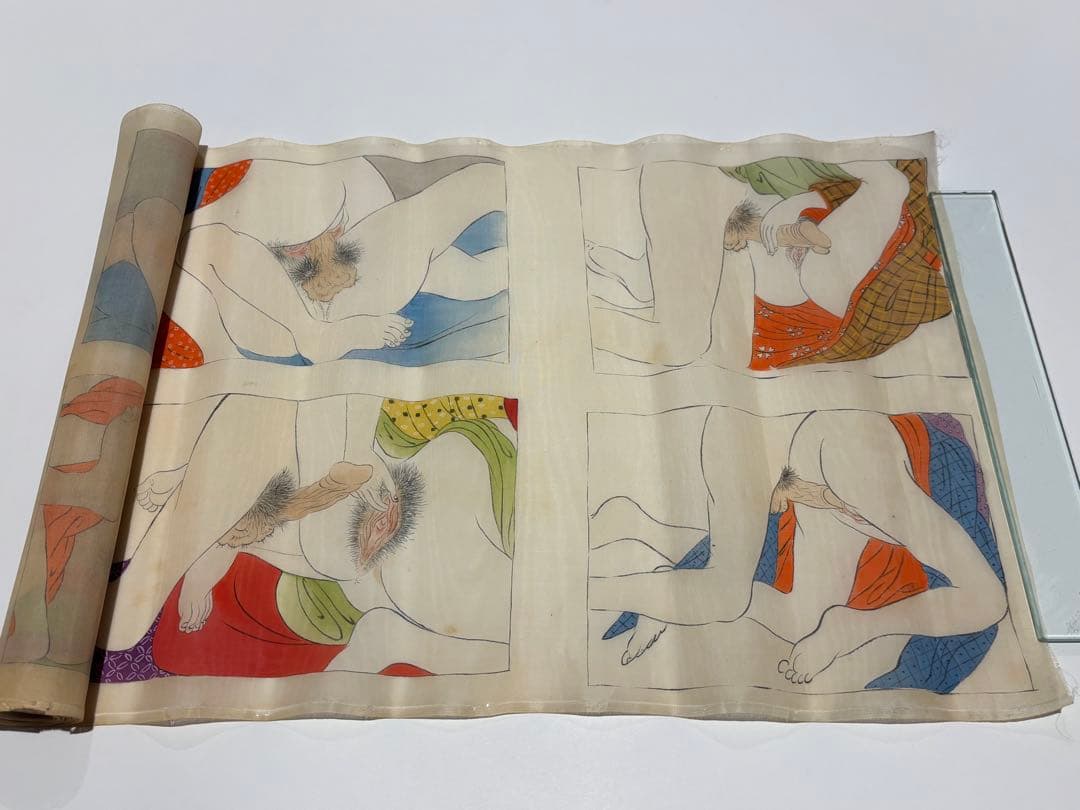 「明治・大正期頃 春画絹本」11図1枚|艶本 あぶな絵 わじるし 浮世絵 和本