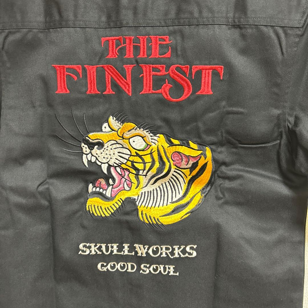 新品　 M スカルワークス　トラ　半袖シャツ　ボウリングシャツ　刺繍　ブラック