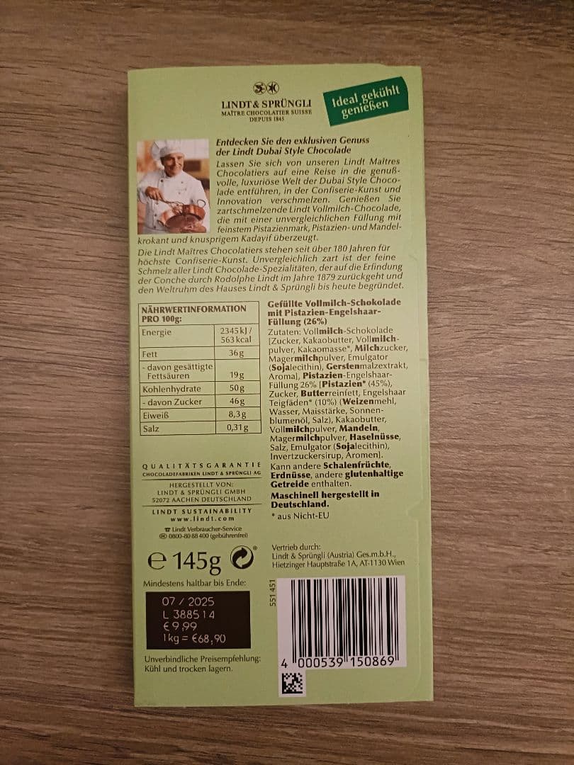 リンツ　ドバイ　チョコレート　Lindt 5枚