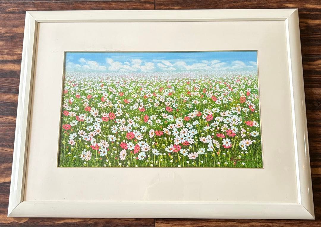 金謙伊 作 KIM KYUM-YE 「コスモス」 サイン有 風景画 油彩 F