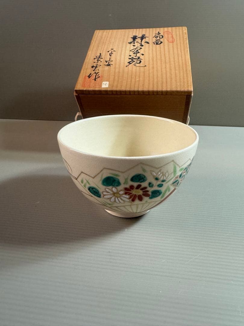 1551 清水焼　平安紫雲　扇面　抹茶碗　未使用