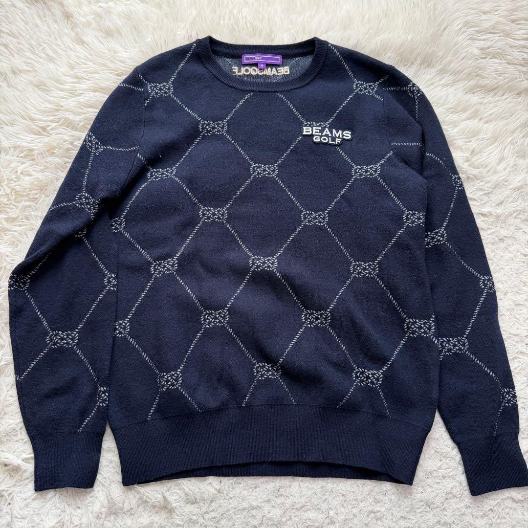 近年未使用級　ビームスゴルフ　ニット　セーター　ゴルフウェア　ロゴ刺繍　総柄