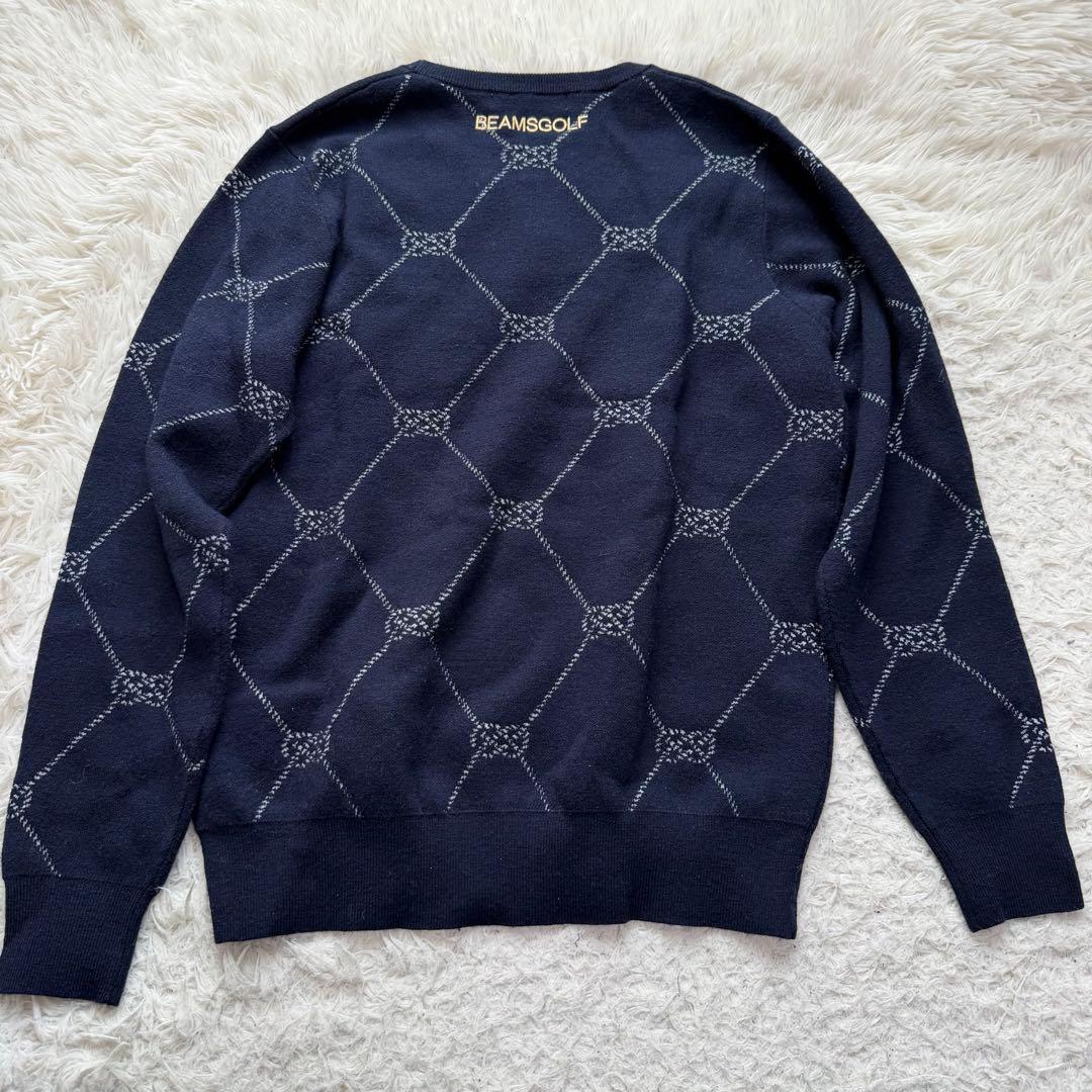 近年未使用級　ビームスゴルフ　ニット　セーター　ゴルフウェア　ロゴ刺繍　総柄