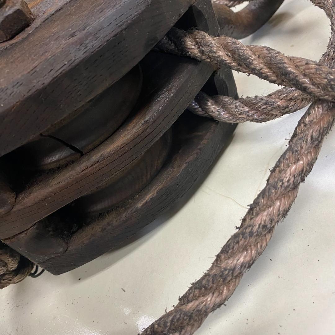 昭和レトロ　木製滑車セット　ロープ付き