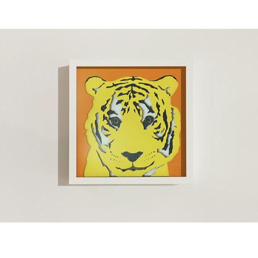 【美品】【希少】駒形克己　サイン入り　トラ　彫りアート フレーム付き