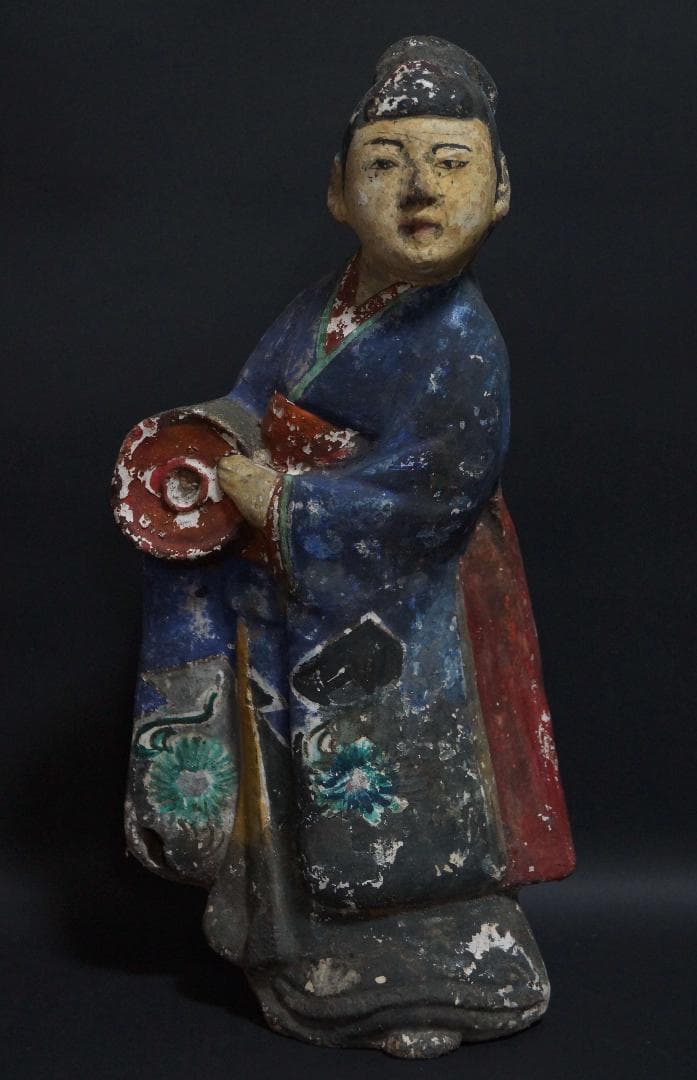 李朝 郷土人形『楽舞人』土人形 高さ35㎝★時代物★
